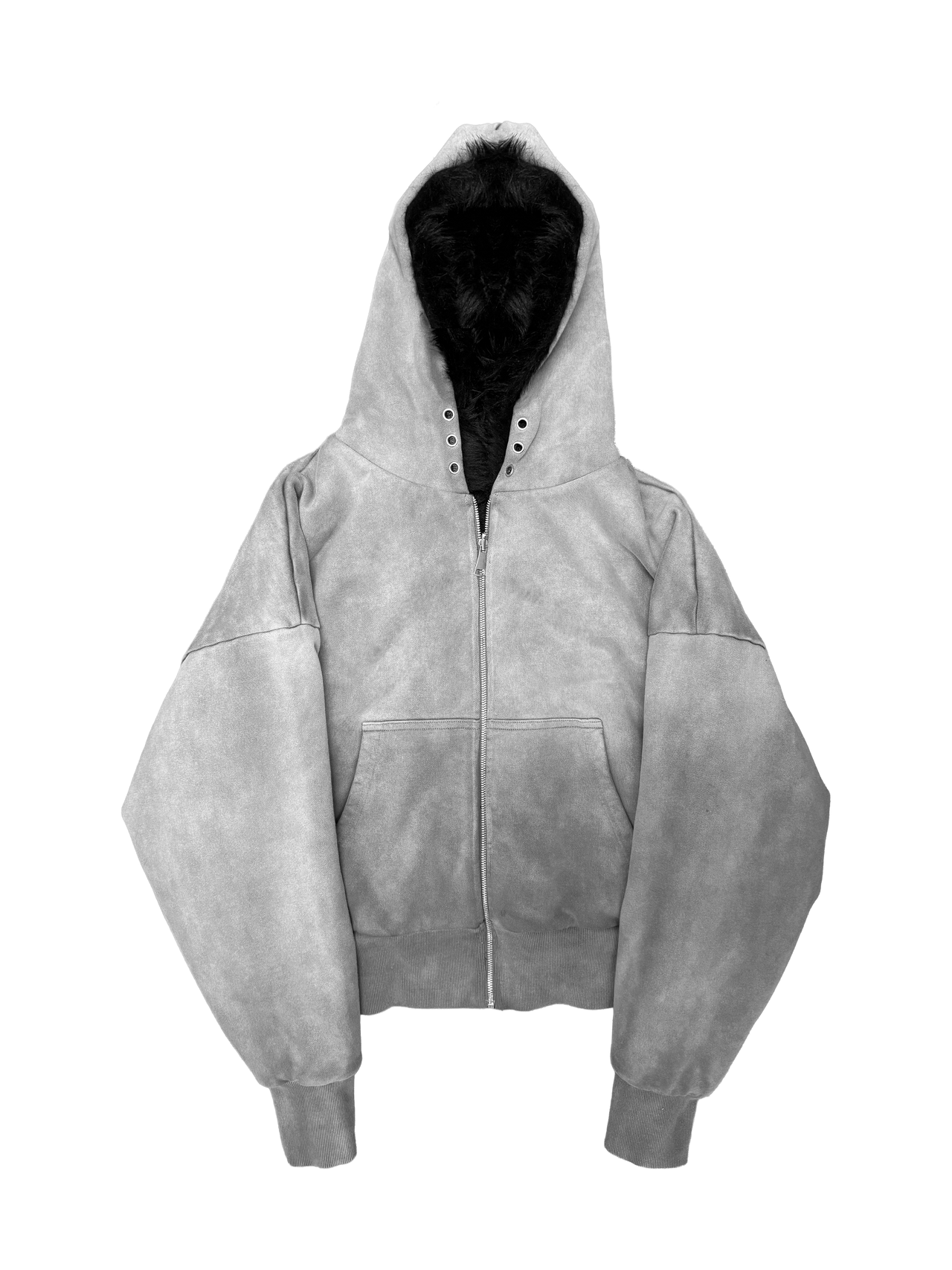 WASHED YETI FUR REVERSIBEL ZIP HOODIE JACKET