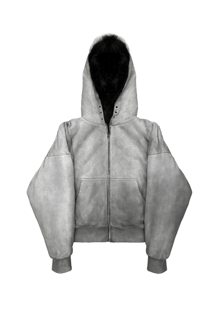 WASHED YETI FUR REVERSIBEL ZIP HOODIE JACKET