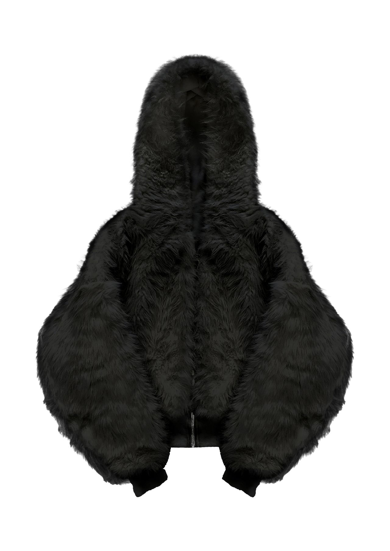 BLACK YETI FUR REVERSIBEL ZIP HOODIE JACKET