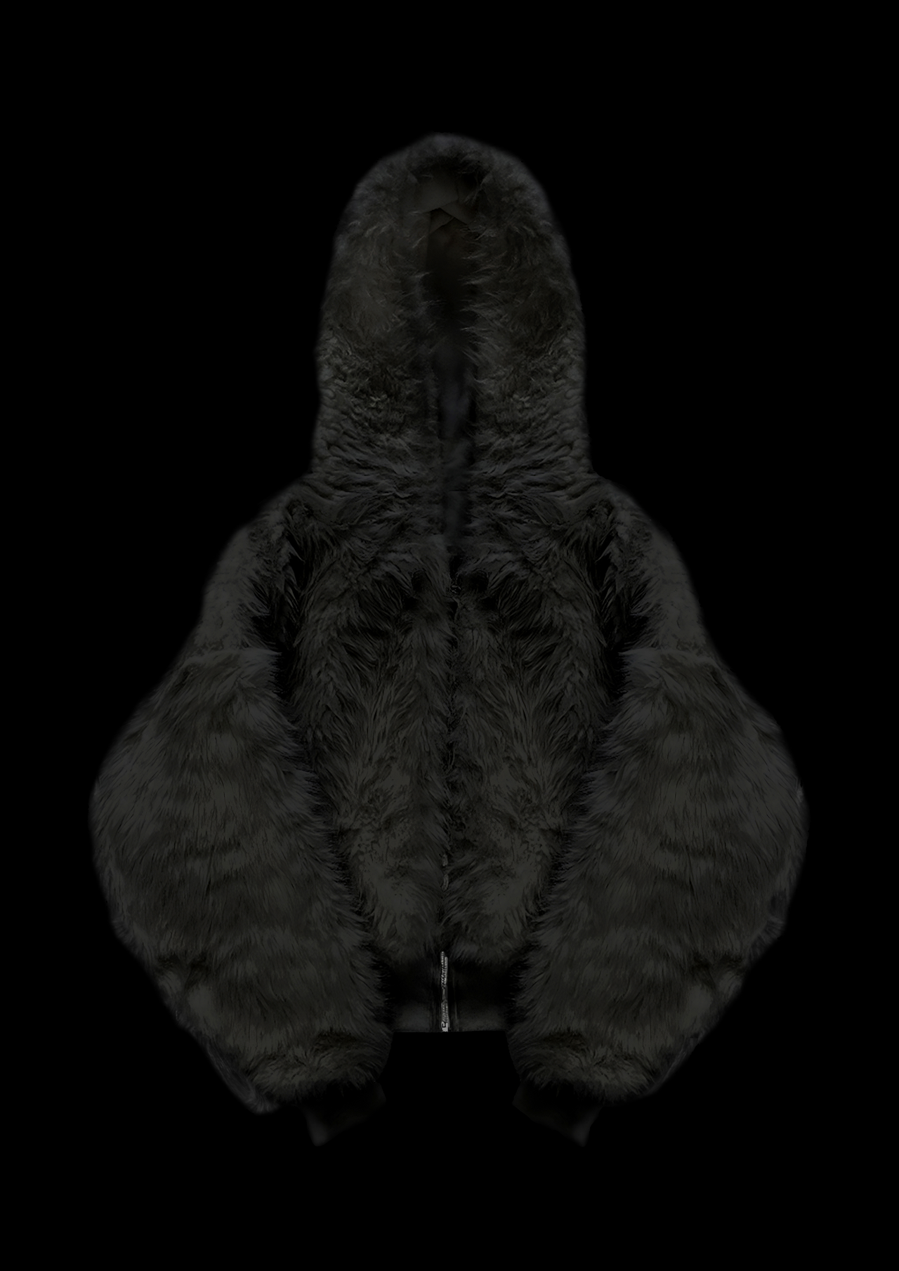 BLACK YETI FUR REVERSIBEL ZIP HOODIE JACKET