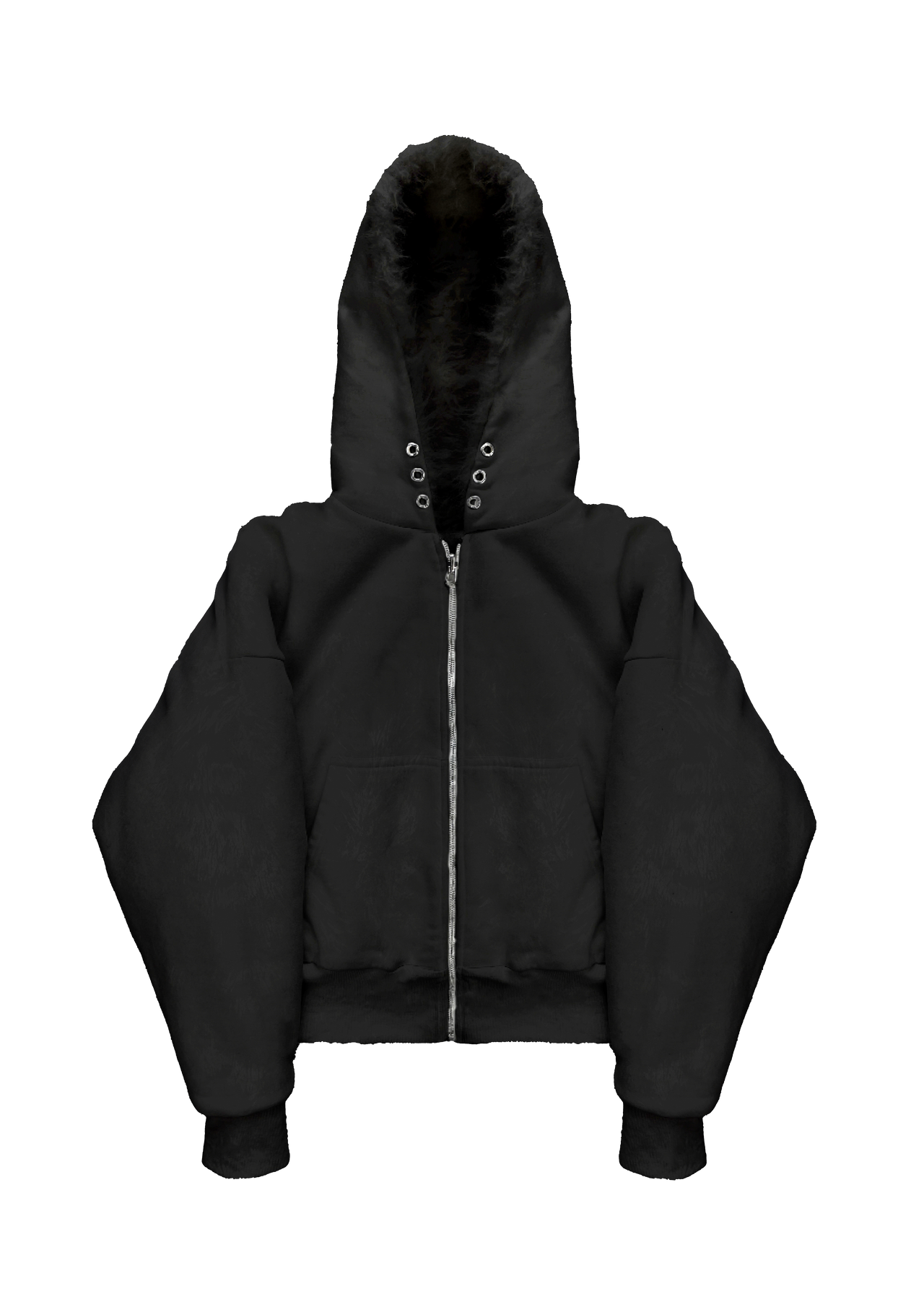 BLACK YETI FUR REVERSIBEL ZIP HOODIE JACKET