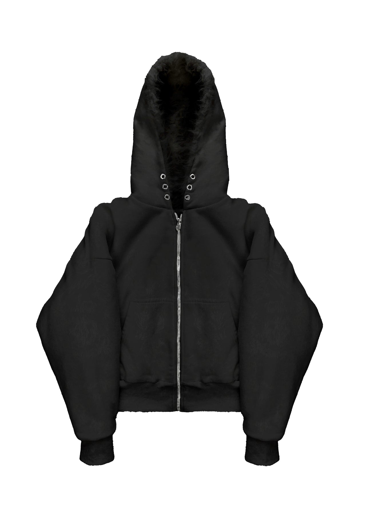 BLACK YETI FUR REVERSIBEL ZIP HOODIE JACKET