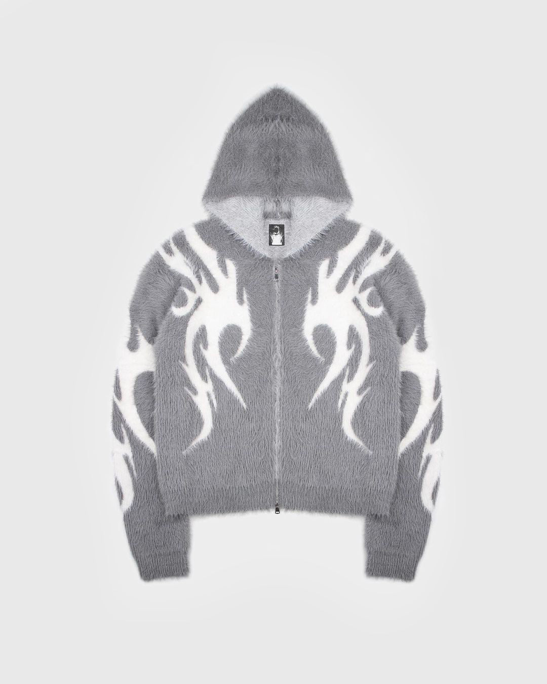 NIGHTFALL 2.0 DEVIL GREY FUR KNIT ZIP HOODIE