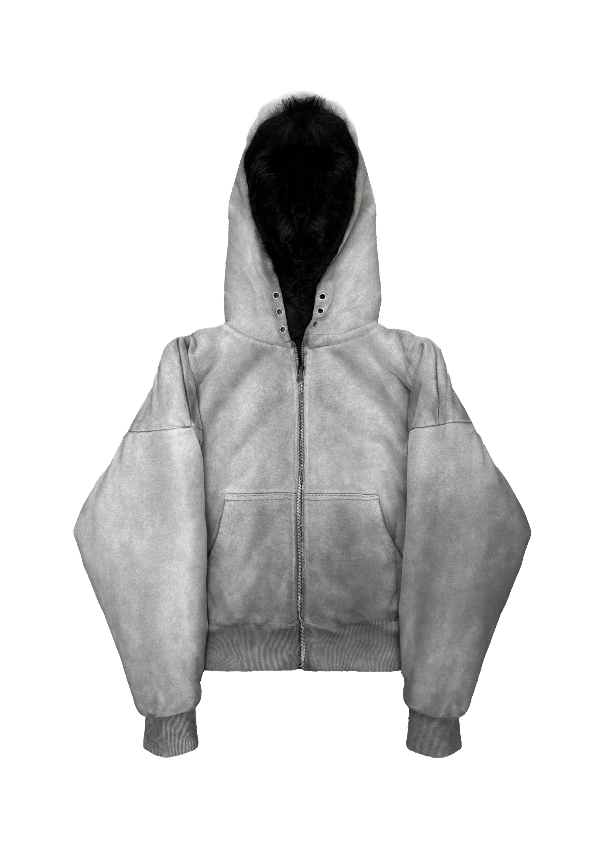 WASHED YETI FUR REVERSIBEL ZIP HOODIE JACKET - Society De Nobodies