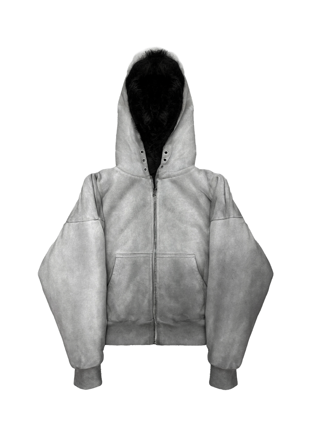 WASHED YETI FUR REVERSIBEL ZIP HOODIE JACKET