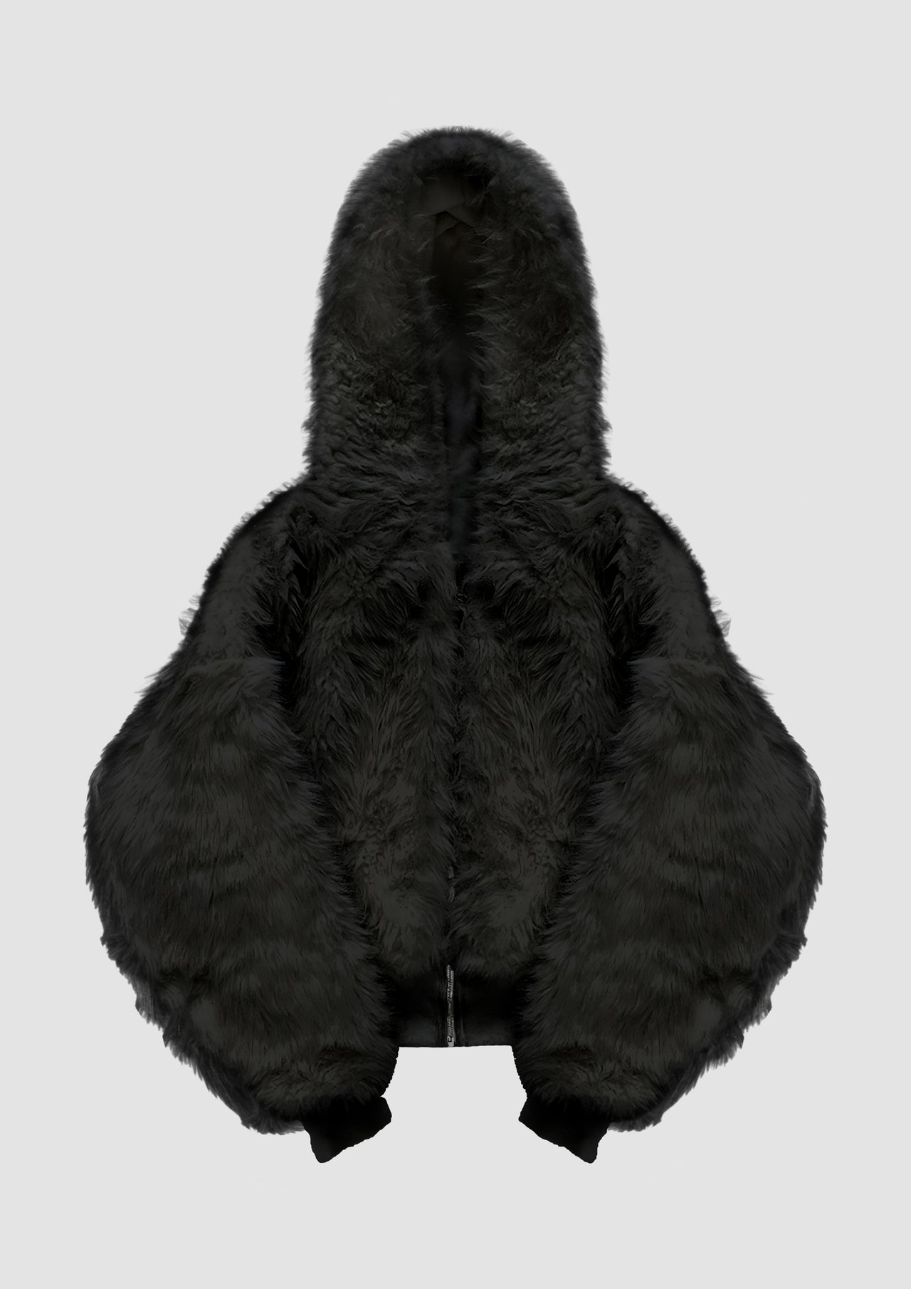 BLACK YETI FUR REVERSIBEL ZIP HOODIE JACKET