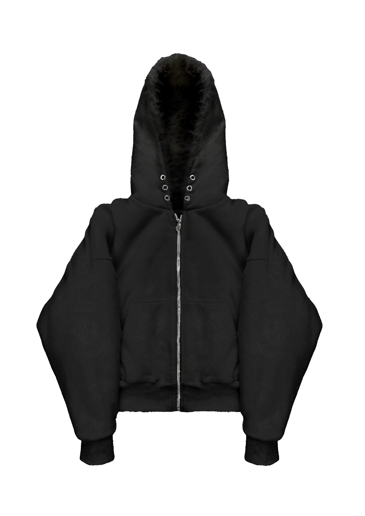 BLACK YETI FUR REVERSIBEL ZIP HOODIE JACKET